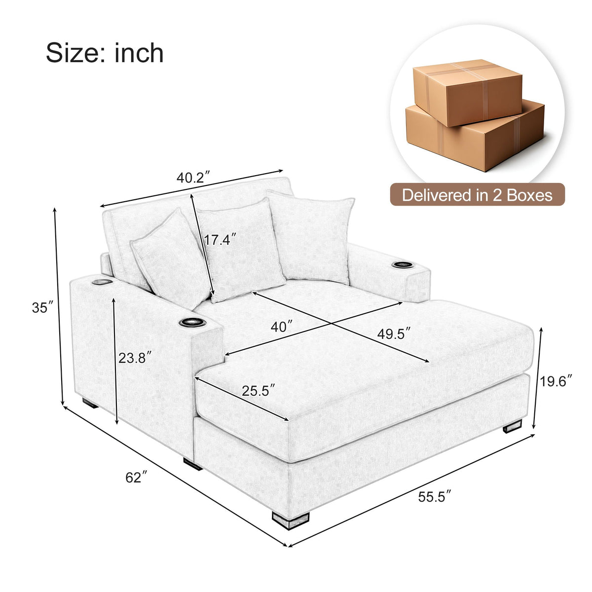 Modern Oversized Chaise Lounger and Pillow
