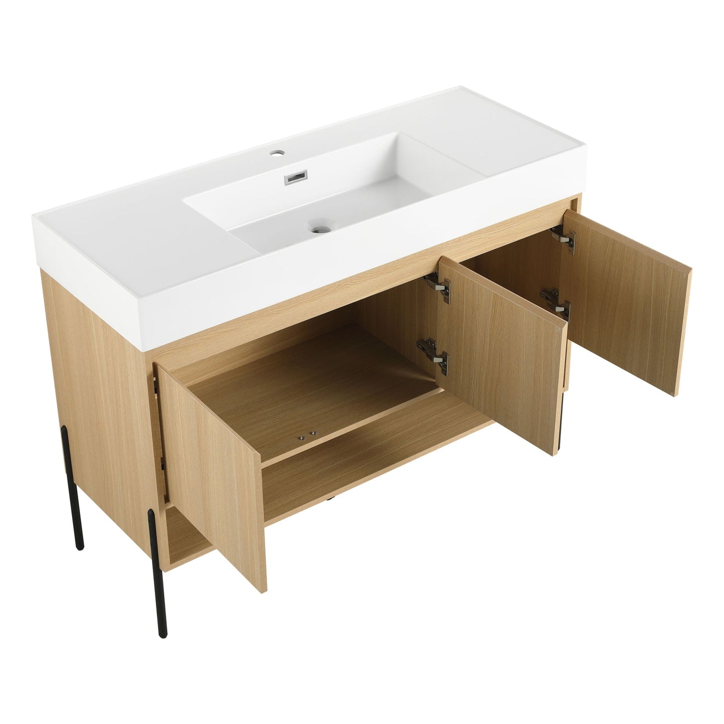 Modern bathroom vanity with white resin sink and oak storage cabinet HouseOfZazla on Tampa Home & Garden Store