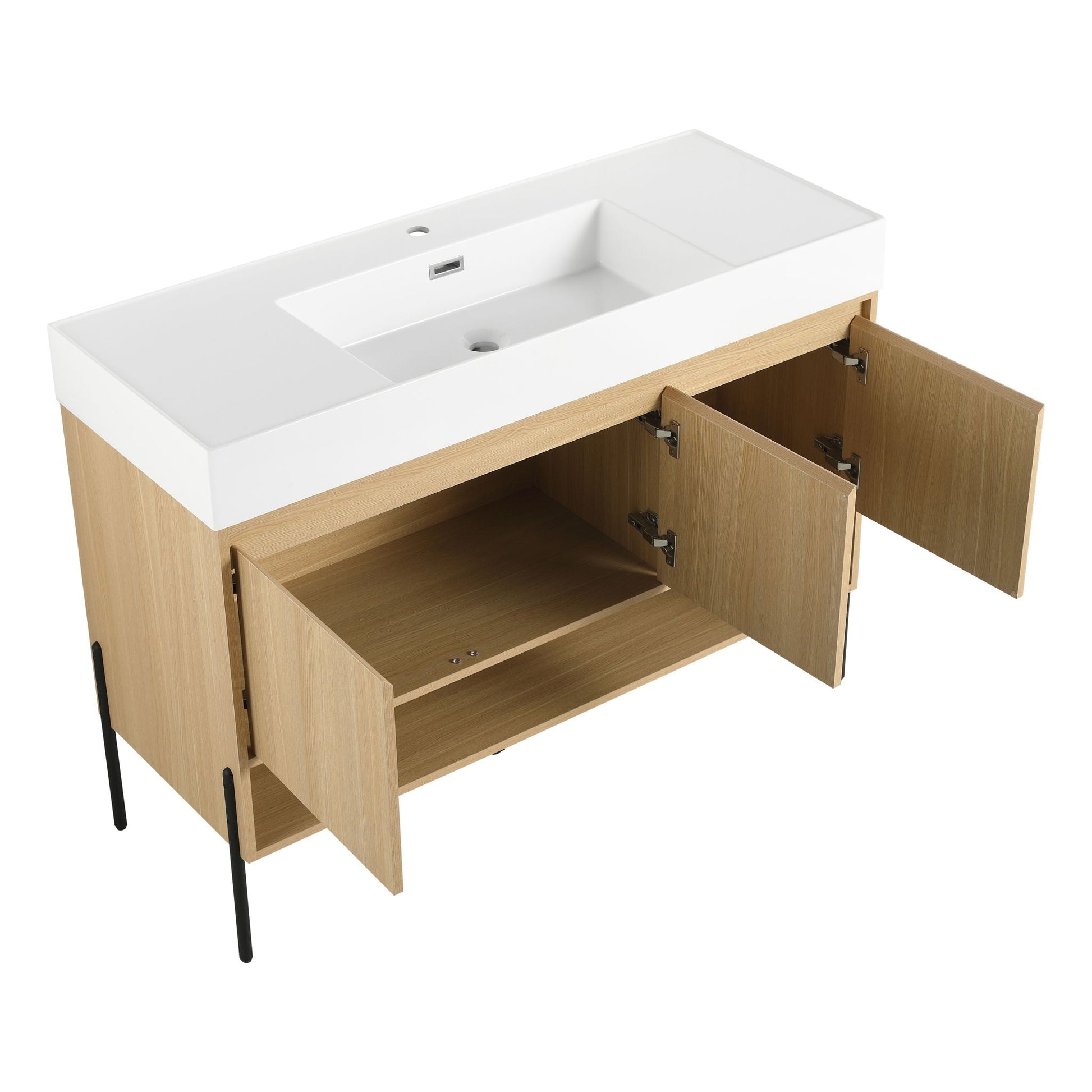 Modern bathroom vanity with white resin sink and oak storage cabinet HouseOfZazla on Tampa Home & Garden Store
