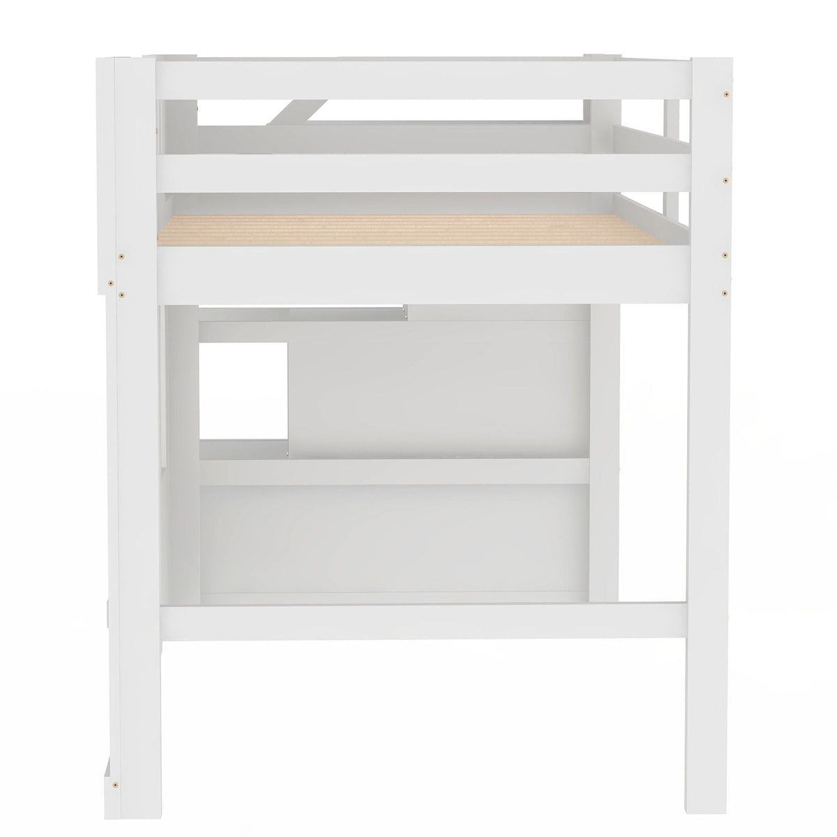 White loft bed by HouseOfZazla with storage staircase and windows on Tampa Home & Garden Store