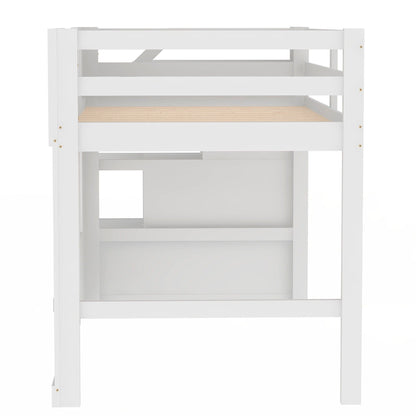 White loft bed by HouseOfZazla with storage staircase and windows on Tampa Home & Garden Store