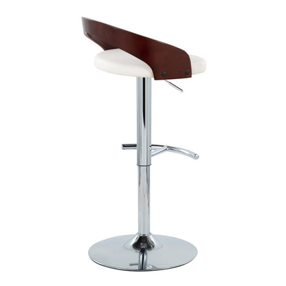 Contemporary adjustable barstool with white padded seat and brown curved back on Tampa Home & Garden Store
