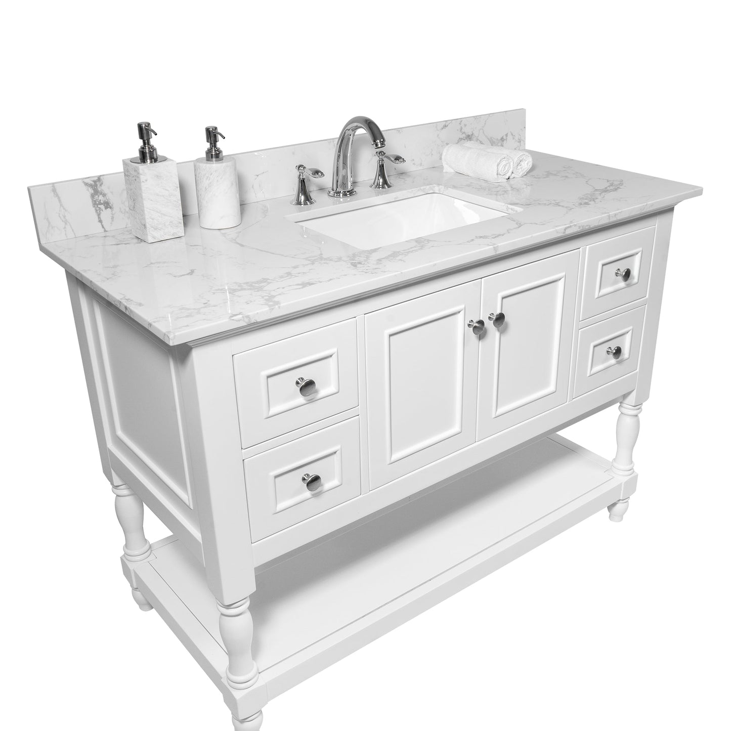 Montary 43x22 carrara white stone vanity top with rectangle undermount sink and 3 faucet holes on Tampa Home & Garden Store