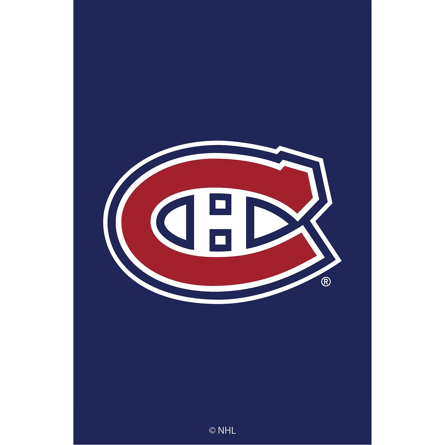 Montreal Canadiens applique garden flag on navy field with red crest and NHL logo visible on Tampa Home & Garden Store