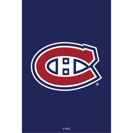 Montreal Canadiens applique garden flag on navy field with red crest and NHL logo visible on Tampa Home & Garden Store