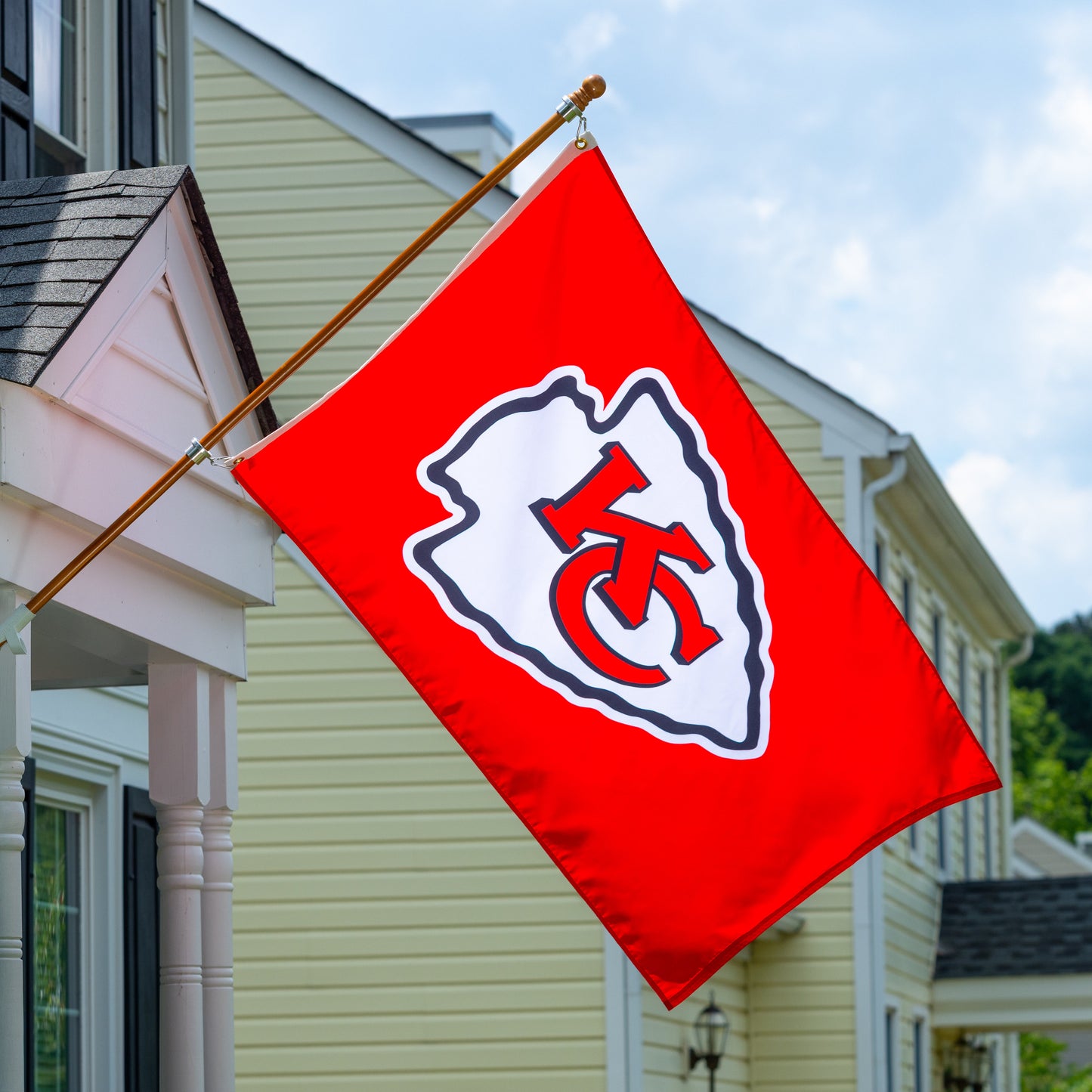 Kansas City Chiefs 3x5 estate flag sublimated with 2 grommets, red flag with logo on Tampa Home & Garden Store