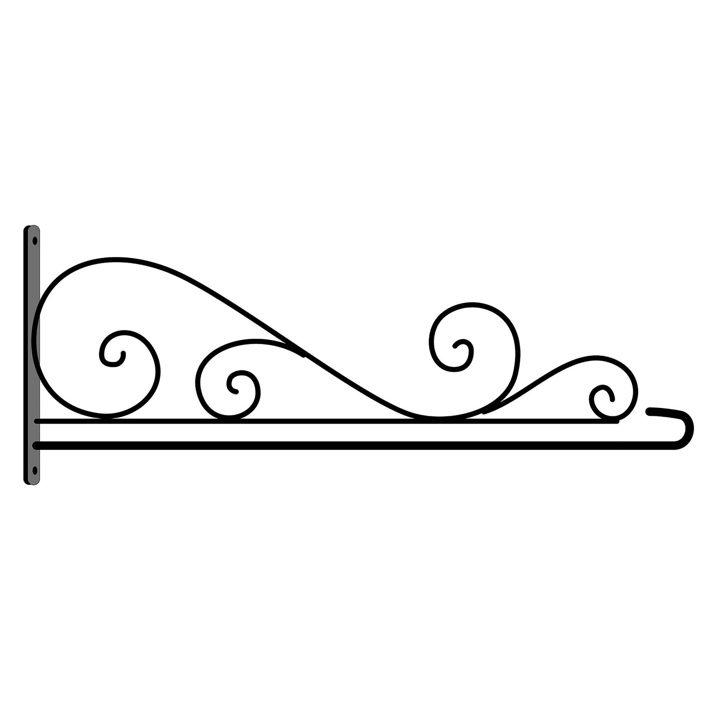Swirl Wall-Mount House Flag Hanger, black metal bracket with scrollwork mounting plate on Tampa Home & Garden Store