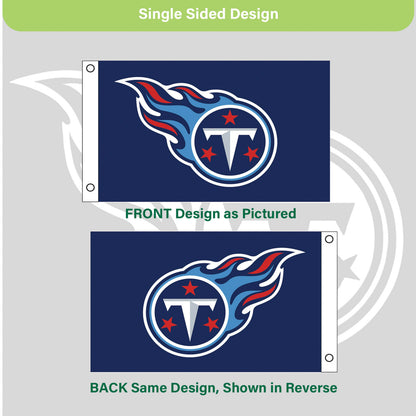 Tennessee Titans flag, 3x5 sublimated flag with flame logo, navy field, 2 grommets on Tampa Home & Garden Store
