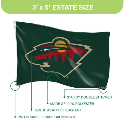 Minnesota Wild flag, single-sided 3x5, with 2 grommets, sublimated by Evergreen Enterprises on Tampa Home & Garden Store