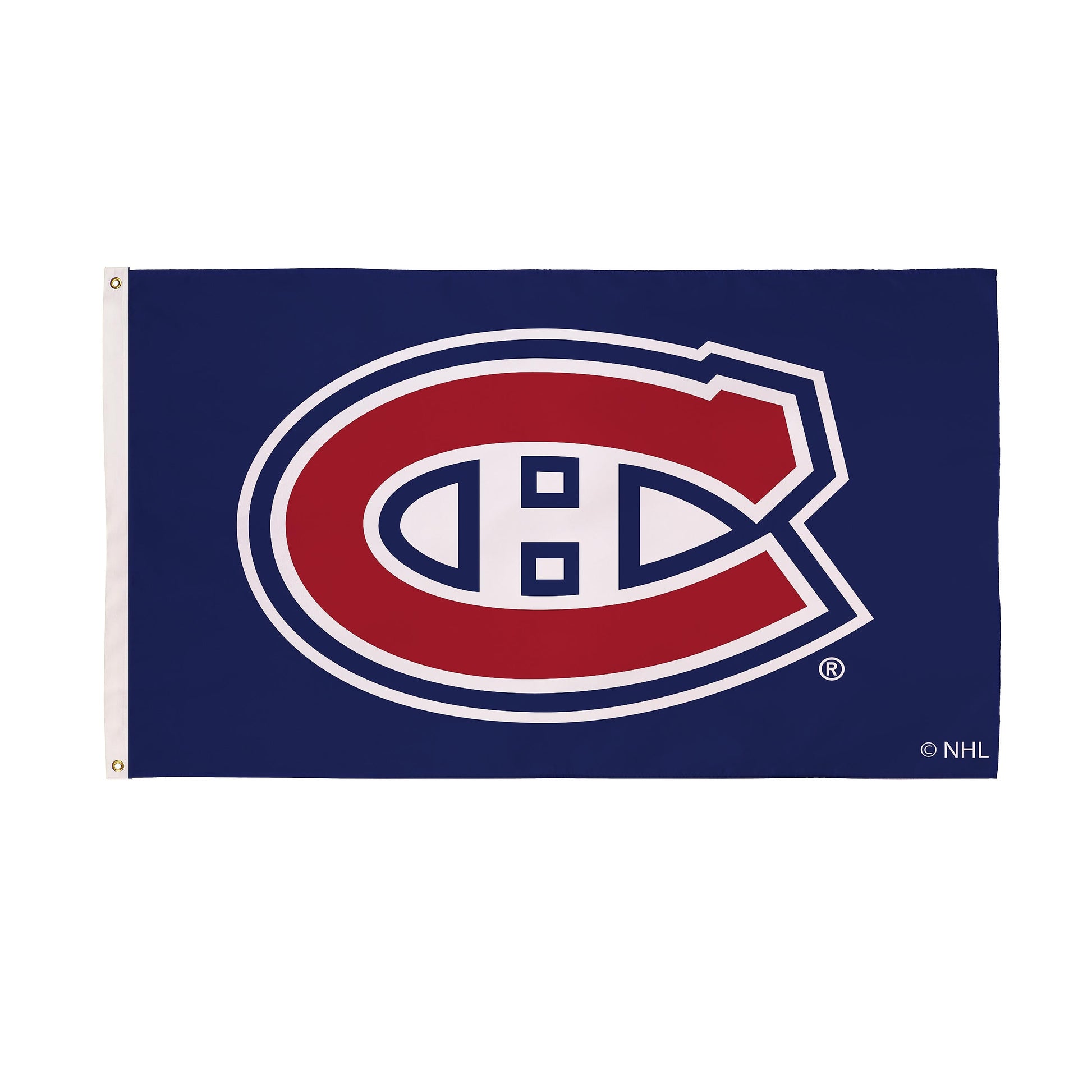 Montreal Canadiens flag 3x5 single-sided navy with crest, 2 grommets; NHL logo on Tampa Home & Garden Store