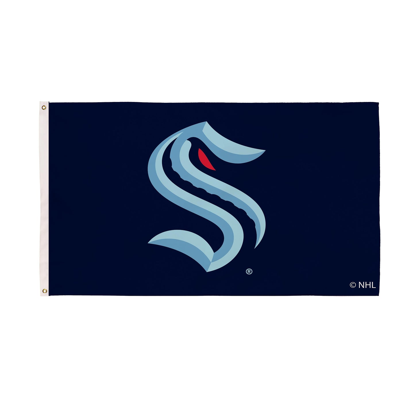 Seattle Kraken single-sided navy 3x5 flag with teal logo, 2 grommets by Evergreen on Tampa Home & Garden Store