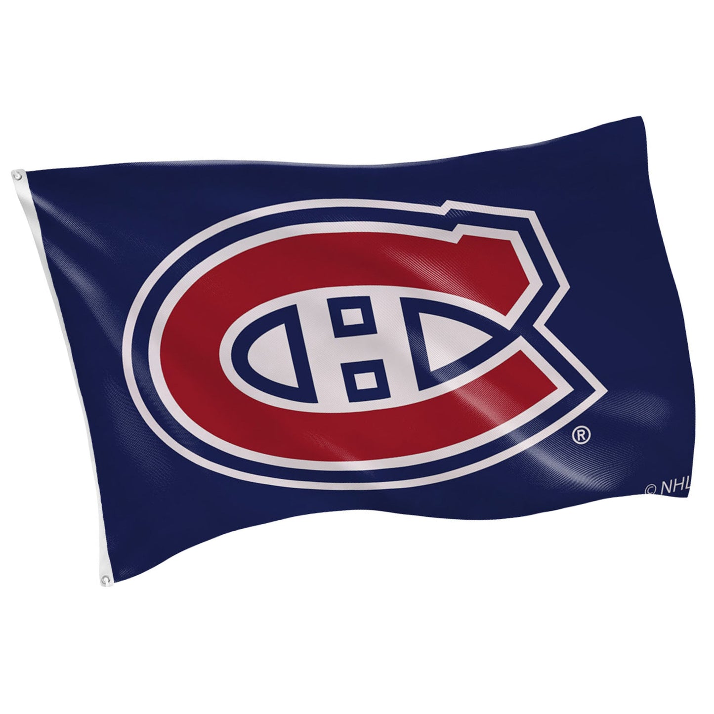 Montreal Canadiens 3x5 sublimated flag, single-sided with 2 grommets, navy field and logo on Tampa Home & Garden Store