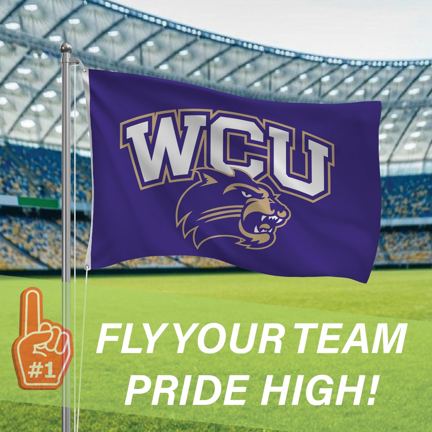 Western Carolina Univ flag 3x5, single-sided sublimated with 2 grommets, purple with WCU logo on Tampa Home & Garden Store