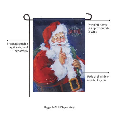 Believe Suede Garden Flag Santa navy backdrop by Evergreen Enterprises - Wholesale Collective on Tampa Home & Garden Store