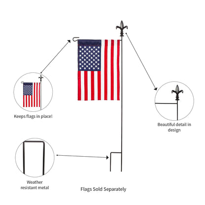 Black Fleur de Lis garden flag pole with weather resistant metal by Evergreen Enterprises on Tampa Home & Garden Store
