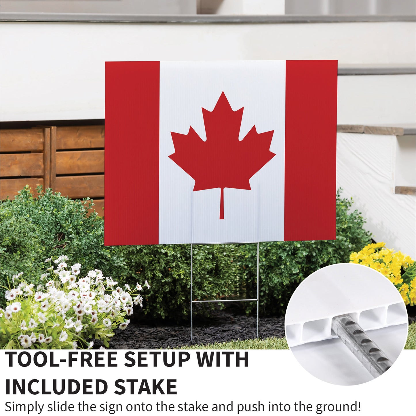 Canada Strong True North yard sign flag red and white maple leaf Evergreen Enterprises on Tampa Home & Garden Store