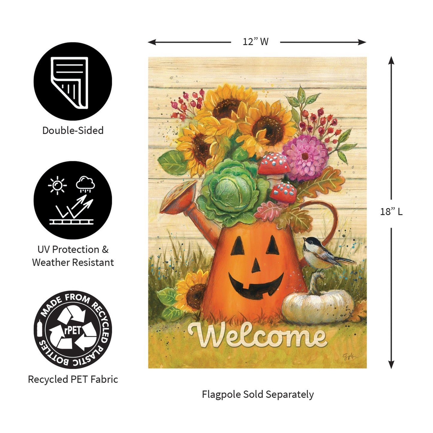 Halloween Watering Can Suede Garden Flag by Evergreen Enterprises with pumpkin bouquet on Tampa Home & Garden Store