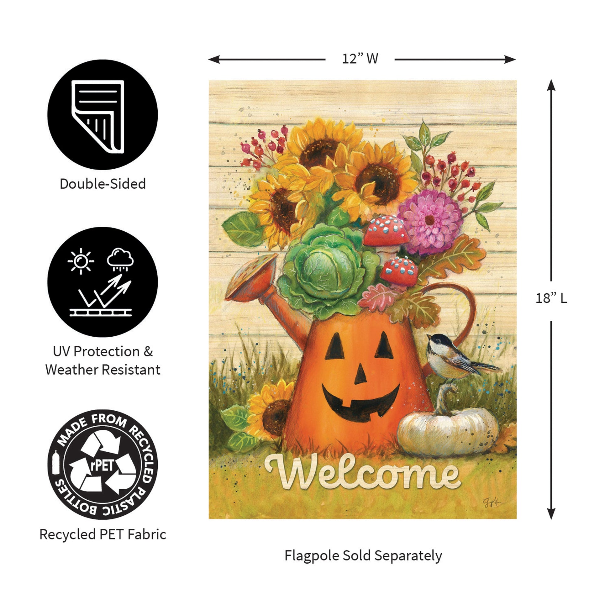 Halloween Watering Can Suede Garden Flag by Evergreen Enterprises with pumpkin bouquet on Tampa Home & Garden Store