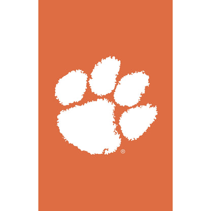 Clemson University applique house flag orange background with white Clemson script logo on Tampa Home & Garden Store