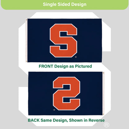 Syracuse University single-sided estate flag 3x5 with orange S on navy field, 2 grommets on Tampa Home & Garden Store