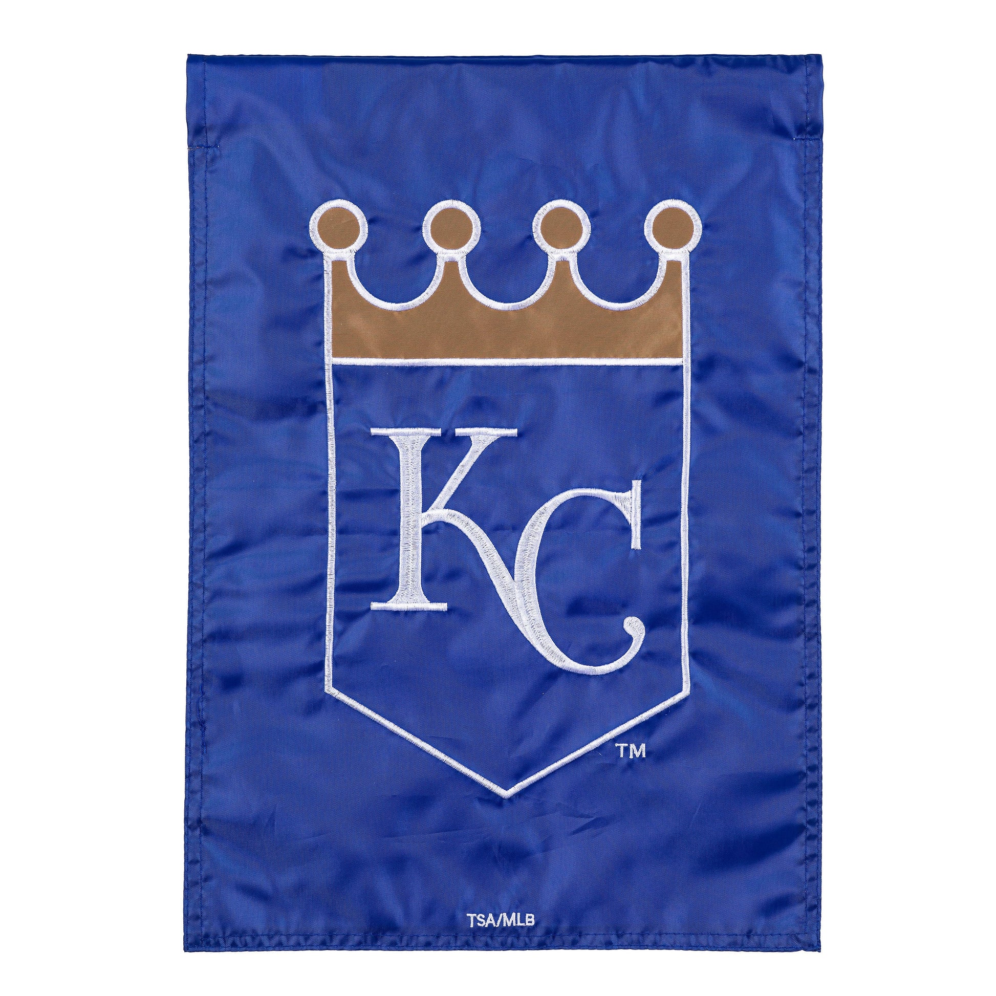 Kansas City Royals applique flag with royal blue background and white-edged crown emblem on Tampa Home & Garden Store