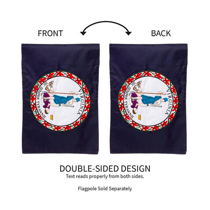 Two navy Virginia State Flag applique flags with circular seal, double-sided design on Tampa Home & Garden Store