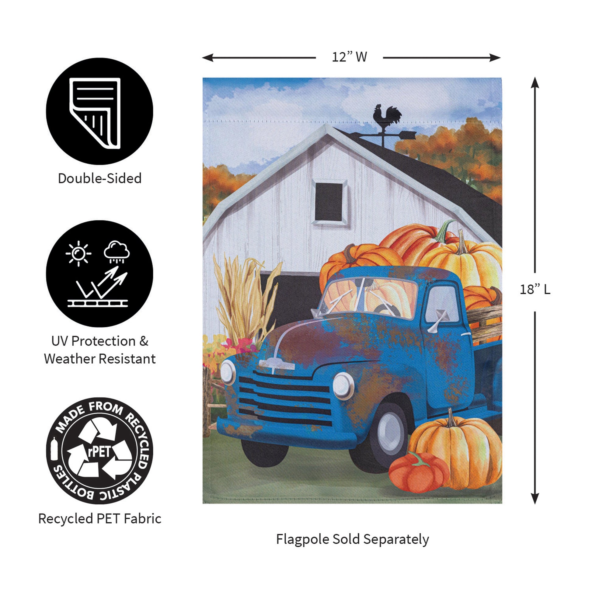 Barns & Harvest Suede Garden Flag blue truck with pumpkins Evergreen Enterprises on Tampa Home & Garden Store
