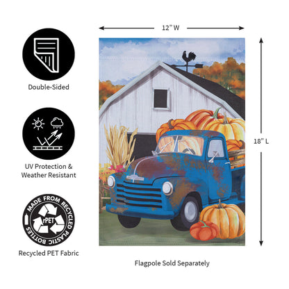 Barns & Harvest Suede Garden Flag blue truck with pumpkins Evergreen Enterprises on Tampa Home & Garden Store