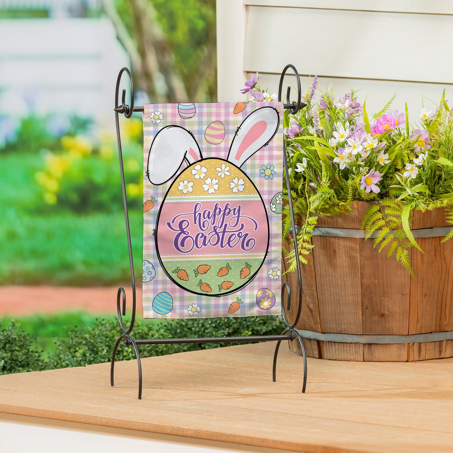 Gingham Easter Burlap Garden Flag