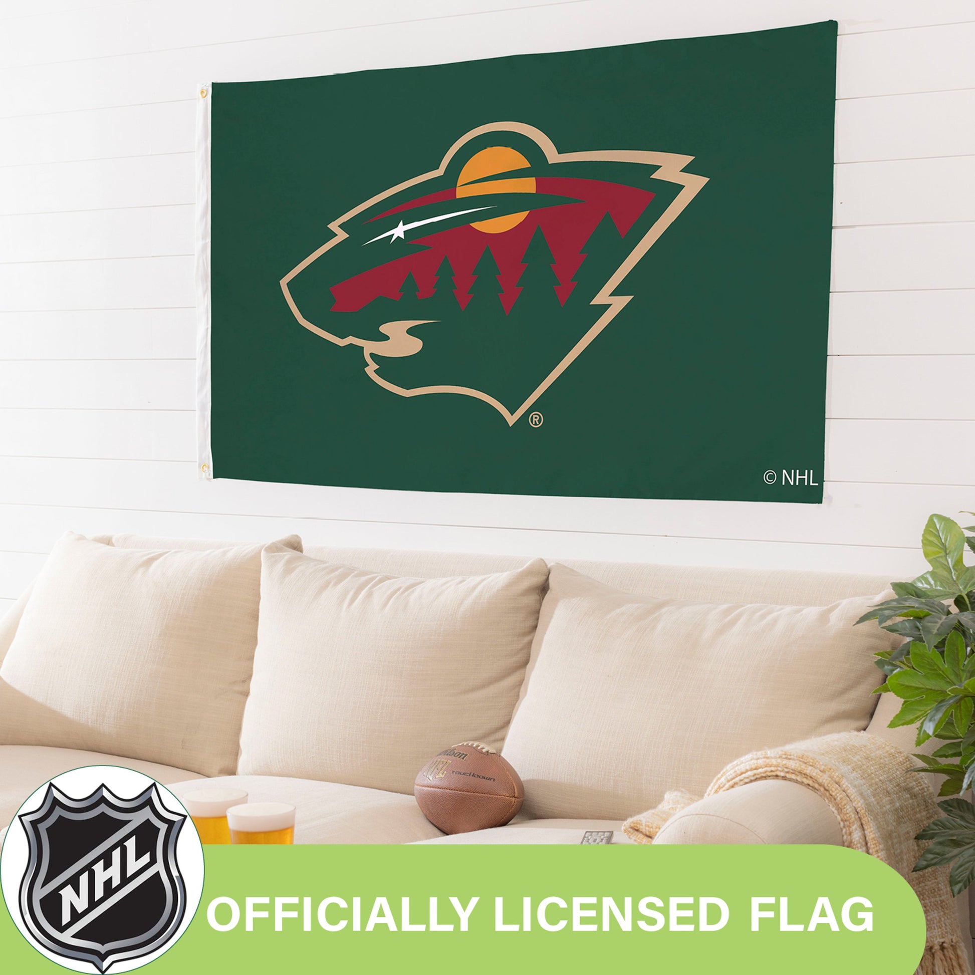 Minnesota Wild single-sided flag 3x5 with 2 grommets by Evergreen Enterprises on Tampa Home & Garden Store