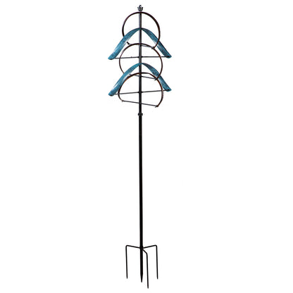 Metal wind spinner with teal blades on tall stake Evergreen Enterprises on Tampa Home & Garden Store
