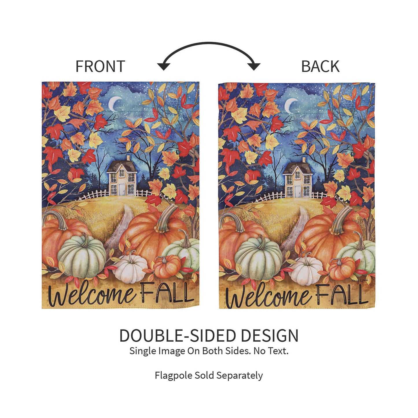 Alive in Fall Suede Garden Flag, two flags with dual-sided autumn scene of leaves and pumpkins by Evergreen Enterprises on Tampa Home & Garden Store