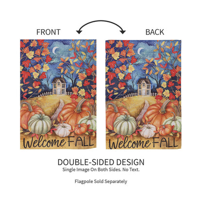 Alive in Fall Suede Garden Flag, two flags with dual-sided autumn scene of leaves and pumpkins by Evergreen Enterprises on Tampa Home & Garden Store