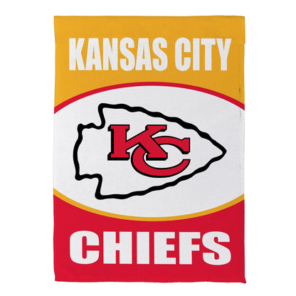 Kansas City Chiefs suede garden flag with large KC logo on a gold banner and red section on Tampa Home & Garden Store