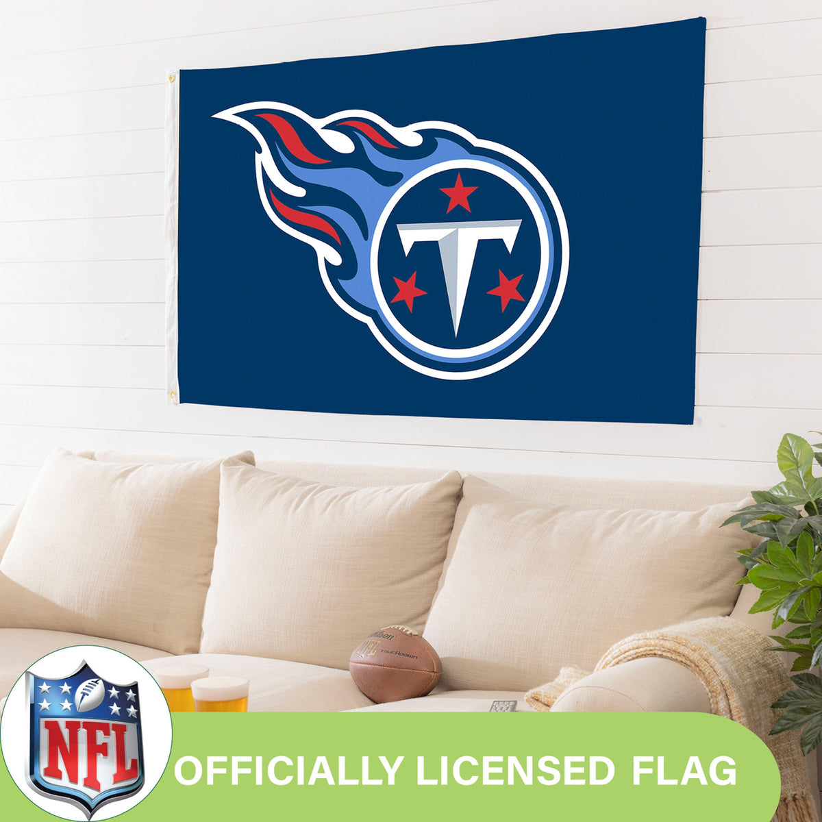 Titans 3x5 flag, sublimated with 2 grommets on blue field crest Evergreen Enterprises on Tampa Home & Garden Store