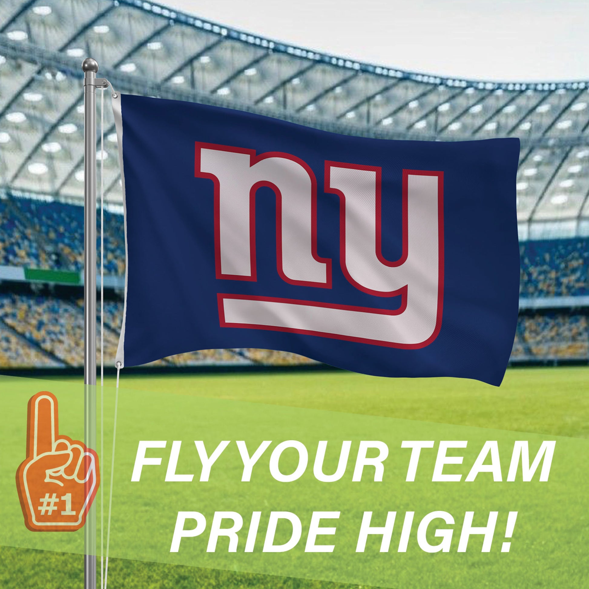New York Giants blue 3x5 single-sided flag by Evergreen Enterprises NYG letters 2 grommets sublimated on Tampa Home & Garden Store