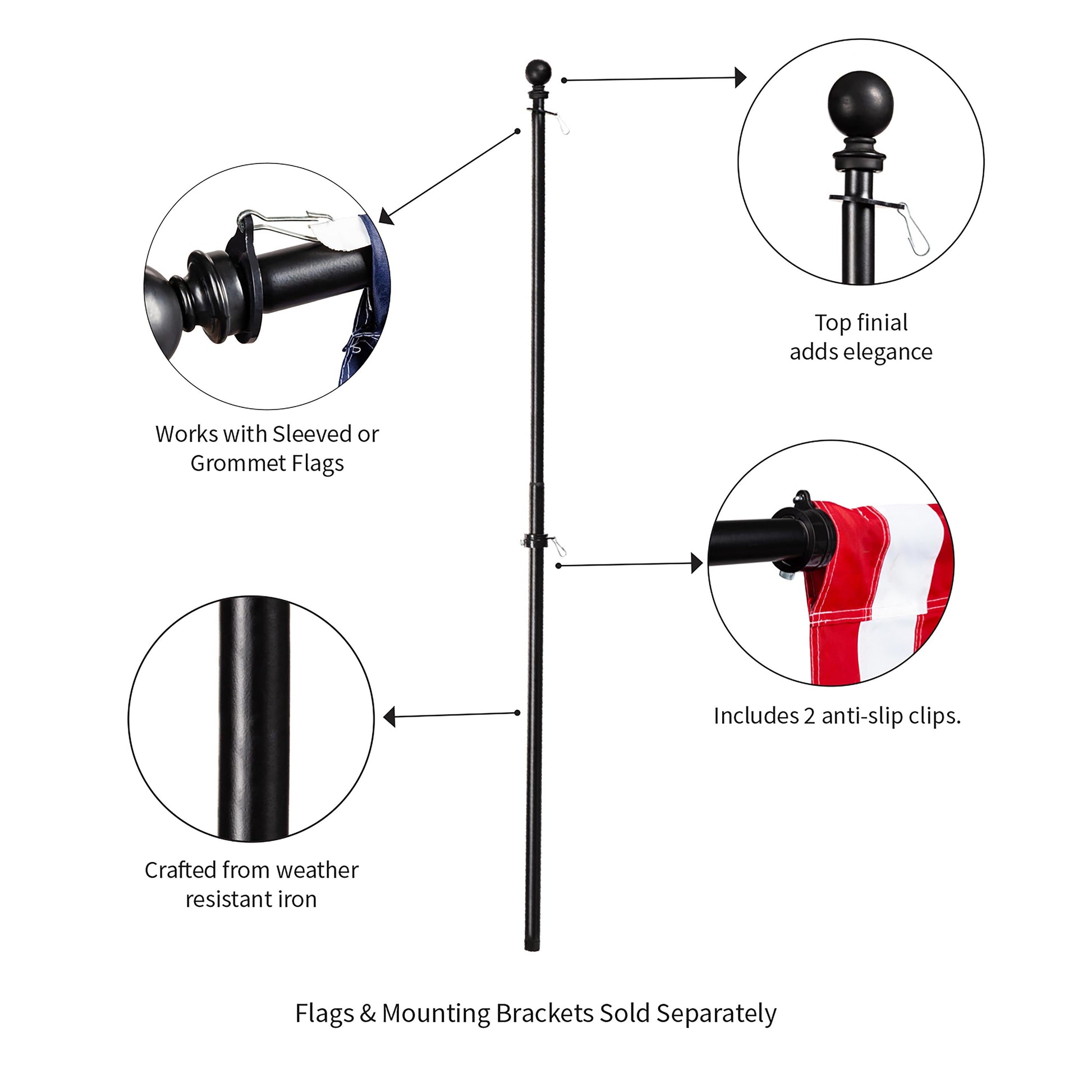 Extendable metal house flag pole black finish ball finial Evergreen Enterprises on Tampa Home & Garden Store