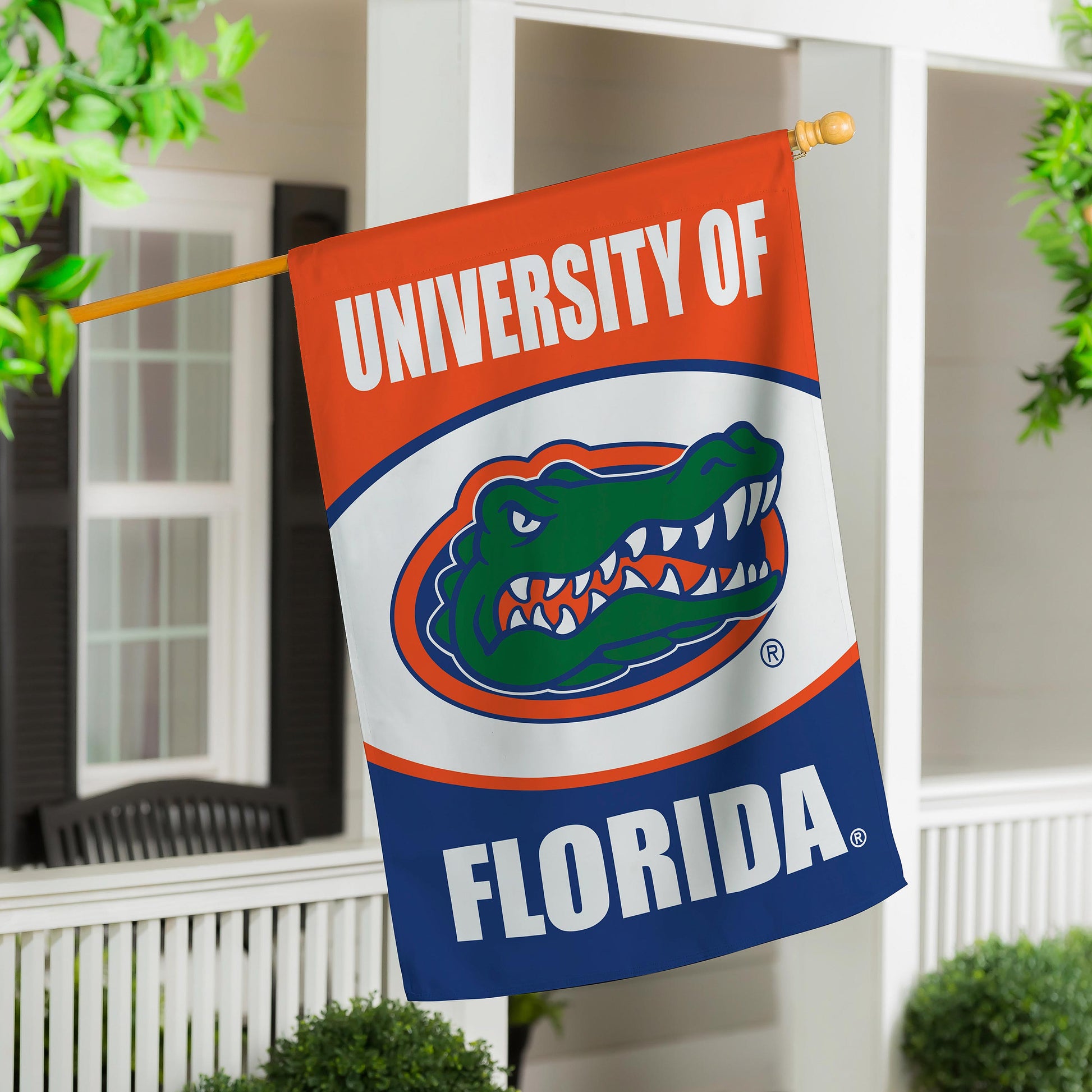 University of Florida suede flag with Florida Gators logo for house decor on Tampa Home & Garden Store