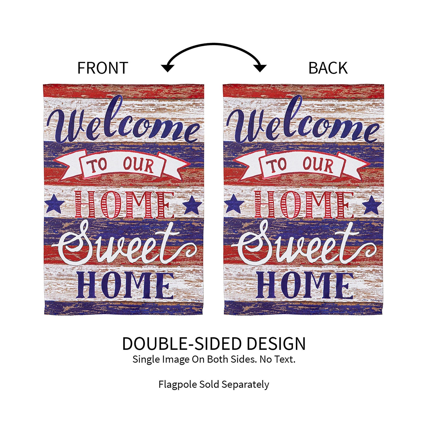 Farmhouse Home Sweet Home suede flag, double-sided Americana with red-white-blue motif Evergreen Enterprises on Tampa Home & Garden Store