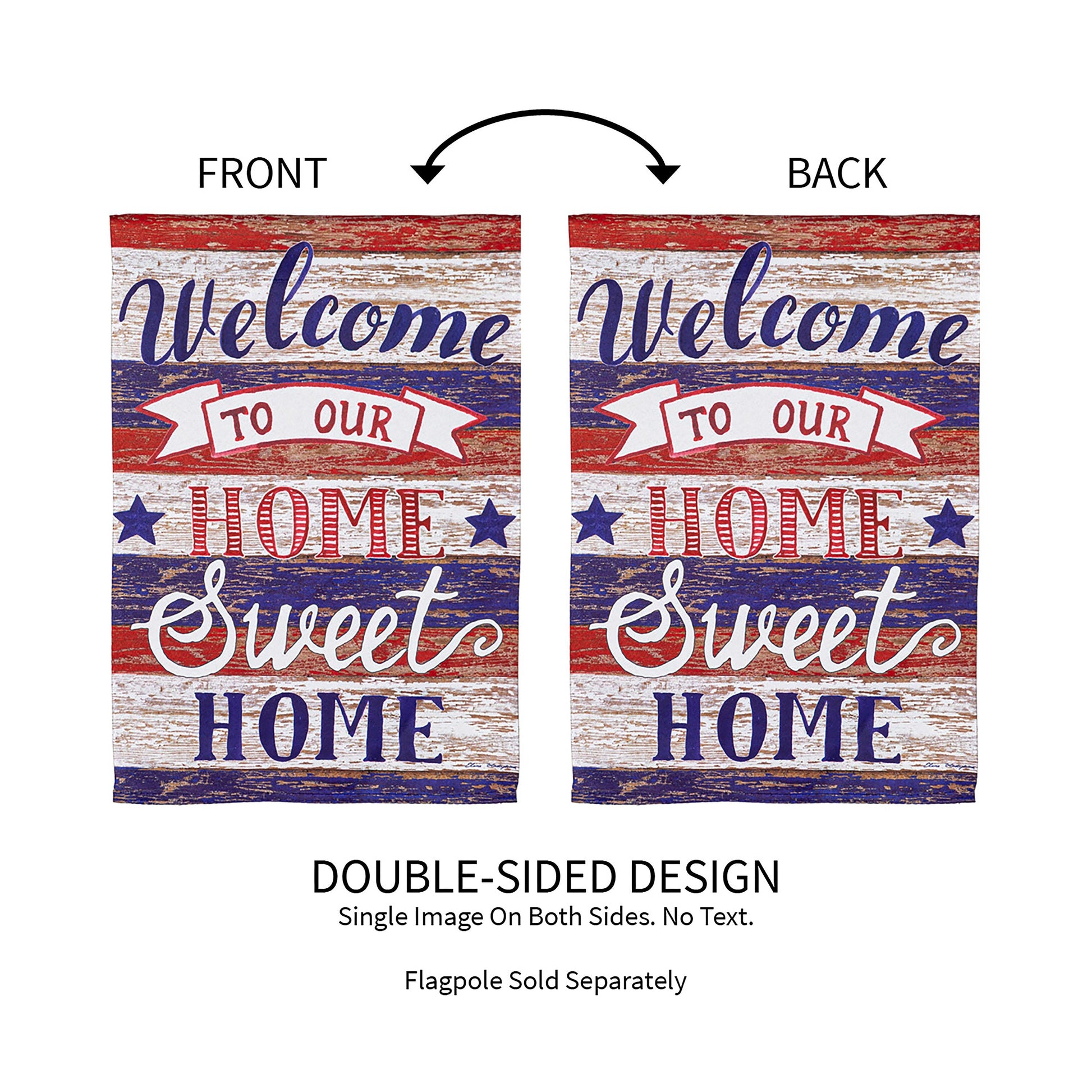 Farmhouse Home Sweet Home suede flag, double-sided Americana with red-white-blue motif Evergreen Enterprises on Tampa Home & Garden Store