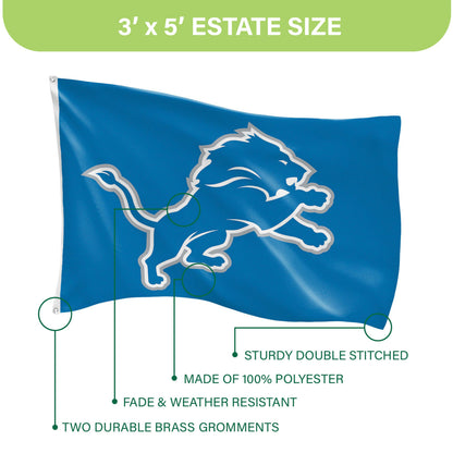 Detroit Lions 3x5 sublimated flag with blue lion logo and two grommets Evergreen Enterprises on Tampa Home & Garden Store