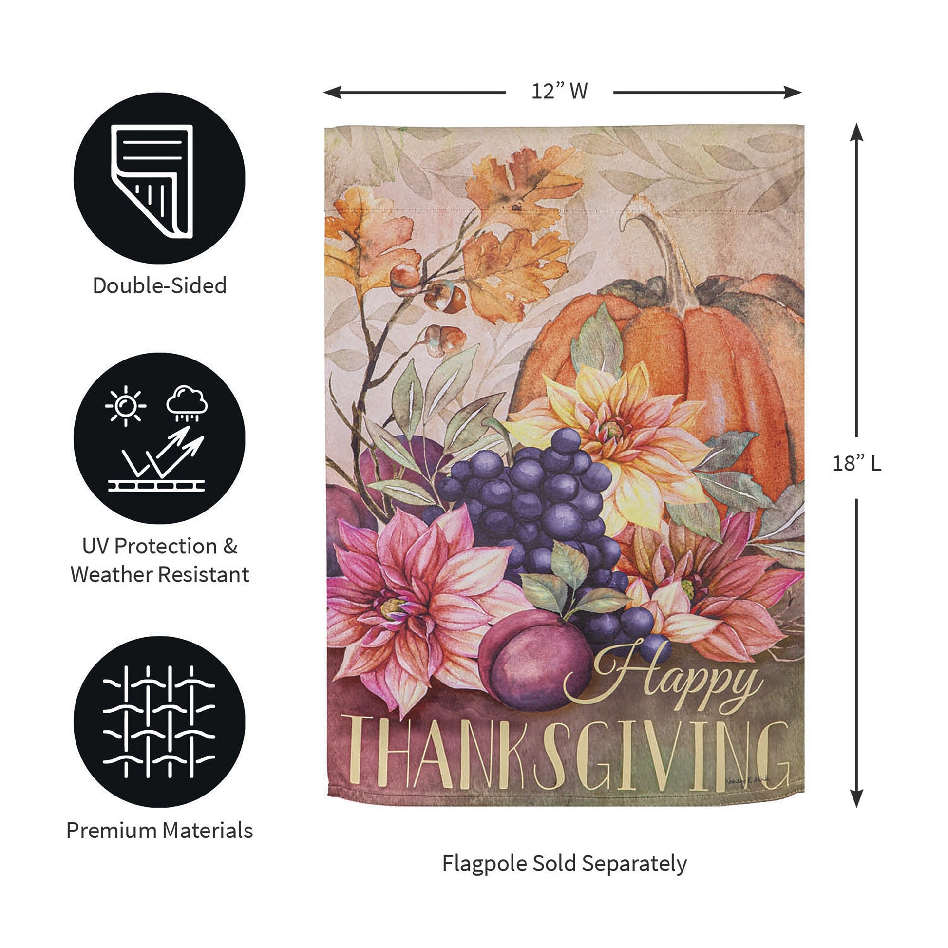 Happy Thanksgiving Suede Garden Flag by Evergreen Enterprises Wholesale Collective on Tampa Home & Garden Store