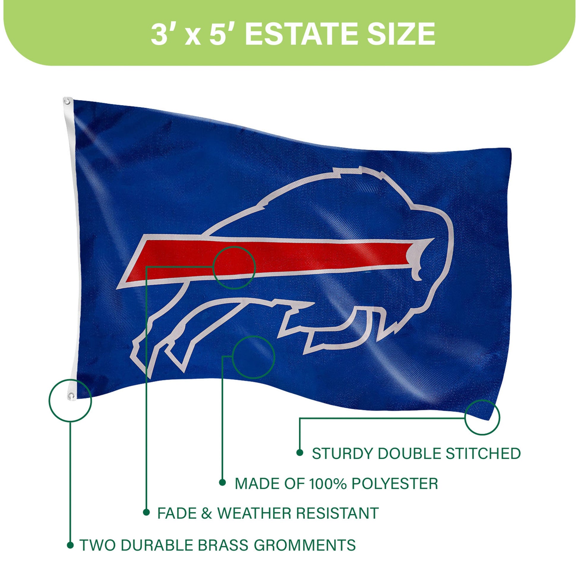 Buffalo Bills estate flag 3x5 single-sided blue sublimated flag with 2 brass grommets on Tampa Home & Garden Store