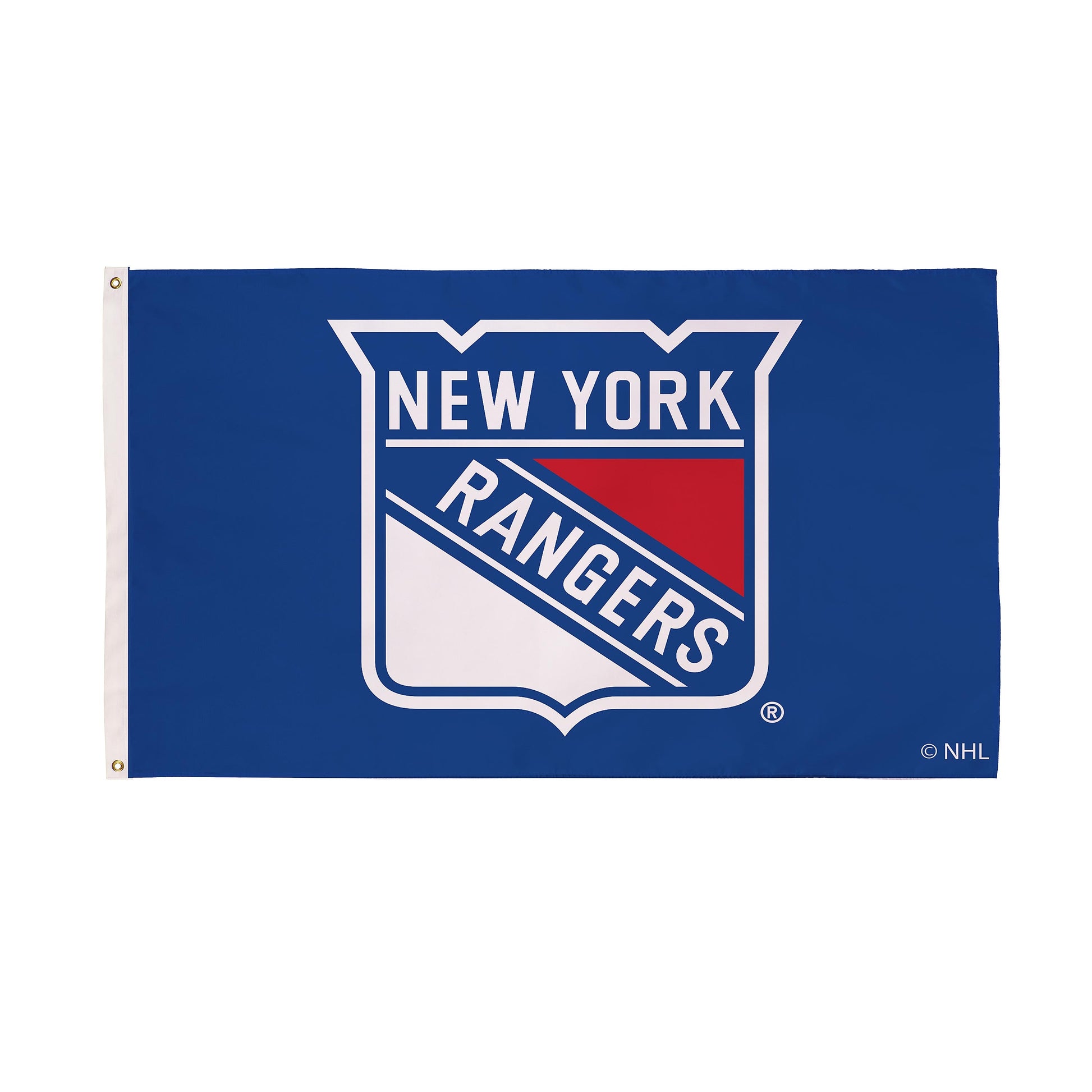 New York Rangers flag 3x5 sublimated, blue with white logo, 2 grommets, Evergreen Enterprises on Tampa Home & Garden Store