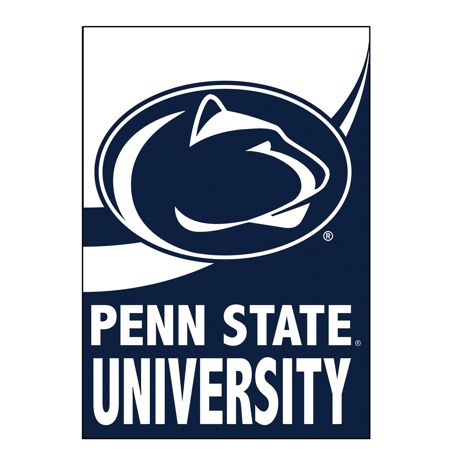 Penn State Burlap Flag navy blue with white Penn State logo and bold text on Tampa Home & Garden Store