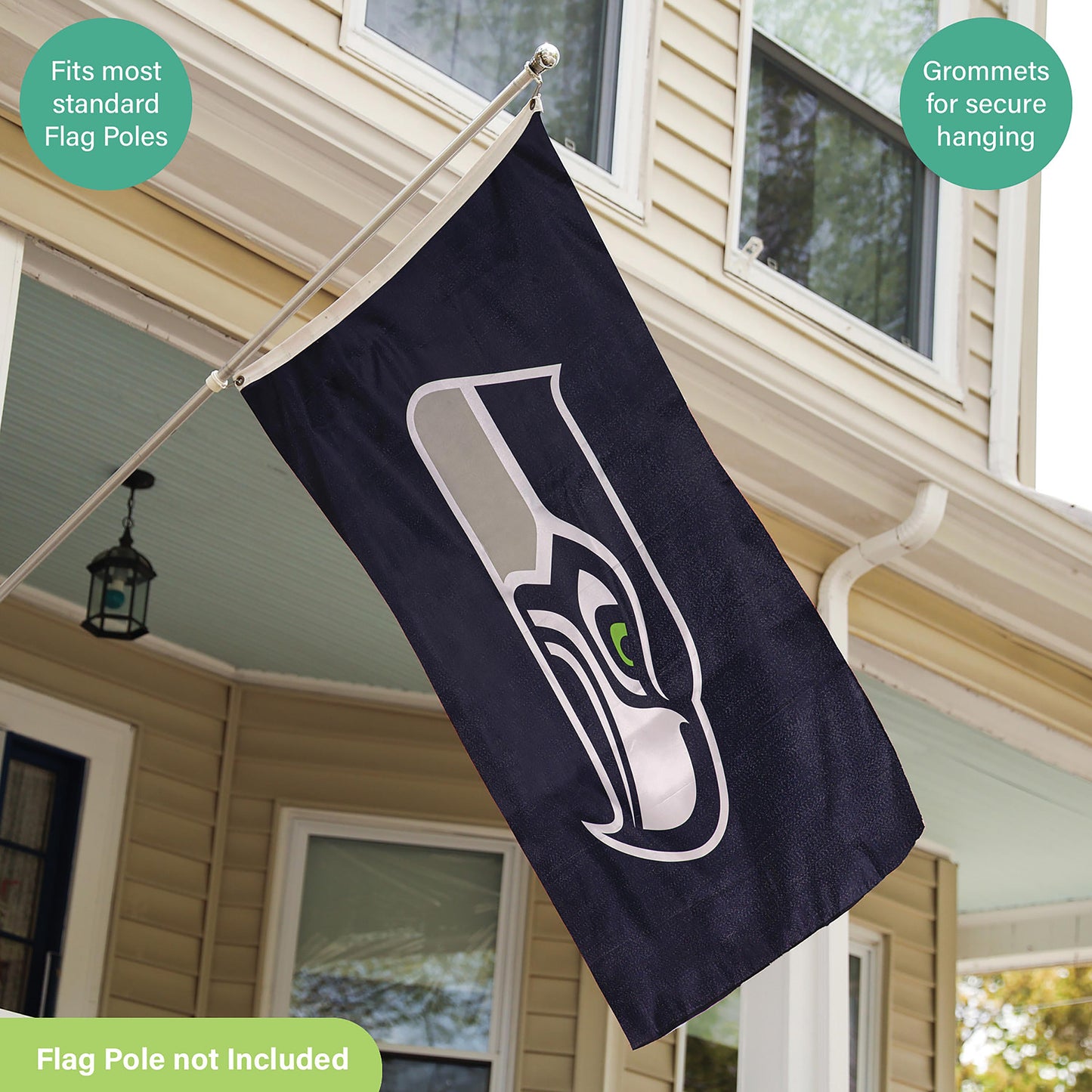 Seattle Seahawks single-sided estate flag 3x5 with 2 grommets for secure hanging on Tampa Home & Garden Store