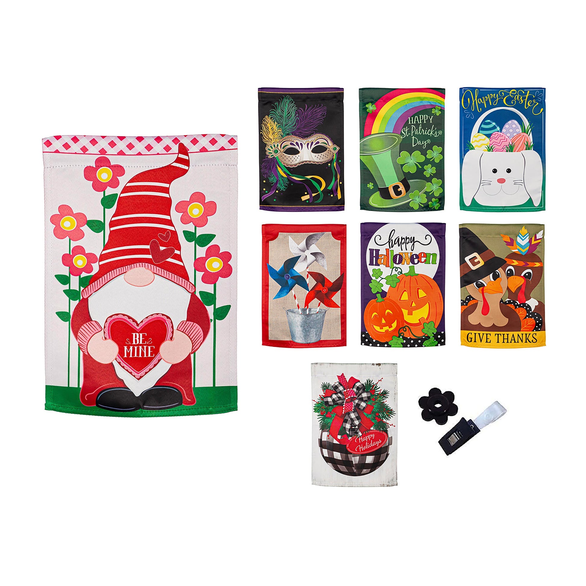 Seasonal Suede Garden Flags set of 8 by Evergreen Enterprises with whimsical holiday designs on Tampa Home & Garden Store