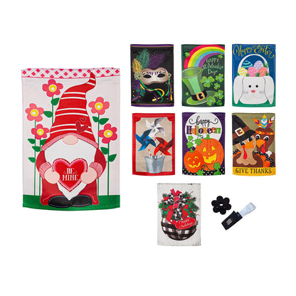 Seasonal Suede Garden Flags set of 8 by Evergreen Enterprises with whimsical holiday designs on Tampa Home & Garden Store