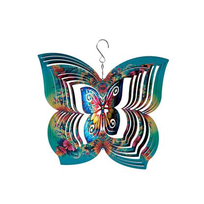 Illusion Spinner Edge Program wind spinner butterfly with turquoise wings and floral pattern on Tampa Home & Garden Store