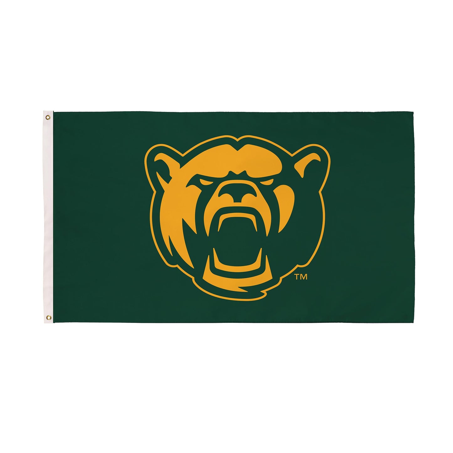 Baylor University single-sided flag 3x5 with 2 grommets, green with gold bear head logo on Tampa Home & Garden Store